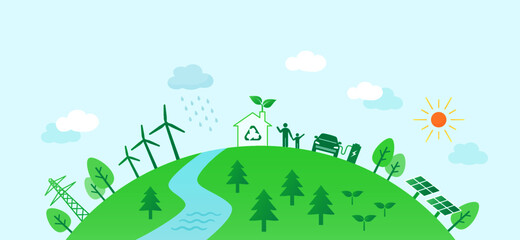 Wall Mural - green environment, clean energy, renewable resources, save the planet, Eco friendly concept illustration