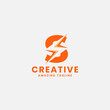 Orange Negative Space Flash on Letter S Monogram Initial Logo in White Background