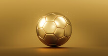 Gold Soccer Ball Or Golden Football Champion Award On Competition Background With Winner Trophy Championship. 3D Rendering.