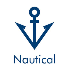 Poster - Logotipo con texto Nautical y ancla de barco con forma de flecha con lineas en color azul