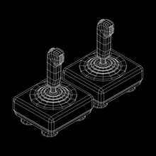 Joystick With Buttons. Retro Video Game Controller Gamepad. Wireframe Low Poly Mesh Vector Illustration