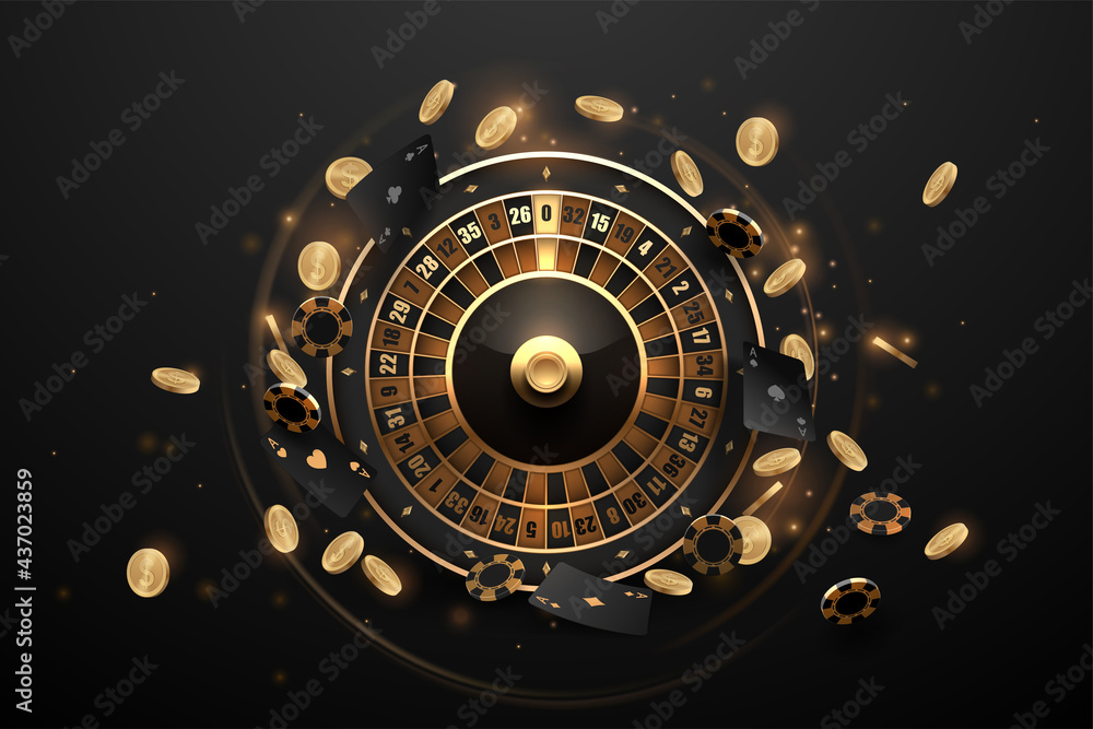 Casino roulette in black and gold style with effects - obrazy, fototapety, plakaty 