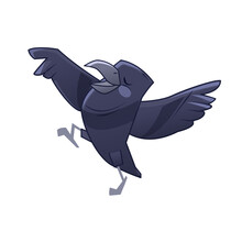 Happy Crow Dancing And Singing. Cartoon Vector Illustration Isolated On White Background