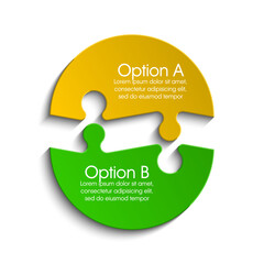 Two piece round Puzzle business presentation. Circle infograph. 2 Step process diagram. Section compare banner.