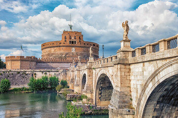 Wall Mural - Castle Sant' Angelo next to the Tiber River in Rome