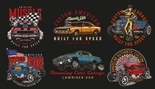 Custom Cars Vintage Colorful Badges