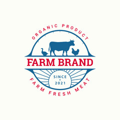 illustration of cow farm logo badge design concept