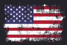 Vector Grunge Flag Of USA On Black Background. American Flag With Grunge Texture