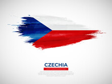 Grunge style brush painted Czechia country flag illustration with Independence day typography