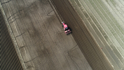 Wall Mural - Farmers drive tractors to level up land, North China