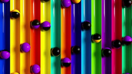 Wall Mural - Bright colorful background with rolling balls along the paths. Minimalism and fashion concept. 3d animation of a seamless loop