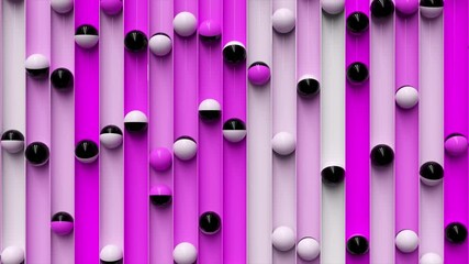 Wall Mural - Bright colorful background with rolling balls along the paths. Minimalism and fashion concept. 3d animation of a seamless loop