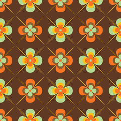 Colorful Vector Seamless Pattern. Retro 70s Style Nostalgic Fashion Textile Bold Background. Summer Resort Print. Daisies. Flower Power