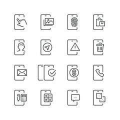 Wall Mural - Mobile apps related icons: thin vector icon set, black and white kit