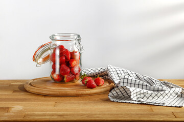 Wall Mural - Fresh red strawberries on table and free space for your decoration 