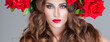 © Svetlana Fedoseeva - beautiful woman with red roses  Professional makeup. fashion model with large hairstyle and flowers in her hair.