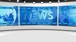 © kinomaster - Tv studio. News room. Blye and red background. General and close-up shot. News Studio. Studio Background. Newsroom bakground. The perfect backdrop for any green screen or chroma key video production