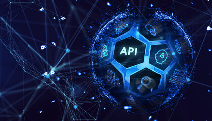 API - Application Programming Interface. Software development tool. Business, modern technology, internet and networking concept.