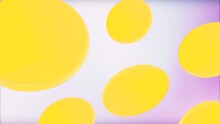 Abstract Yellow Ovals Flowing Slowly Like In Liquid Substance Of Purple And White Colors, Seamless Loop. Animation. Big And Small Oval Shaped Figures On Contrasting Backdrop