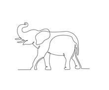 Elephant In Continuous Line Art Drawing Style. Minimalist Black Big Elephant Outline. Editable Active Stroke Vector.