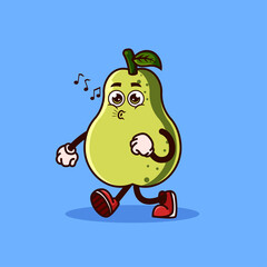 Cute Guava fruit character walking with happy face. Fruit character icon concept isolated. flat cartoon style Premium Vector