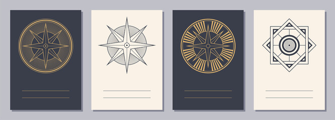 Wall Mural - set of flyers, posters, placards, brochure design templates a6 size with geometric icons. compass lo