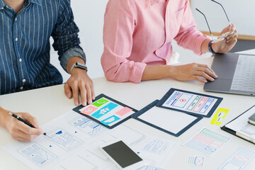 Wall Mural - Designer brainstorming application for mobile Creative digital. user experience UX. User Interface Design UI