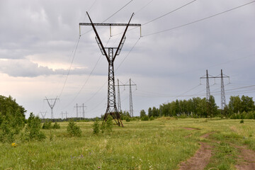 High-voltage transmission lines in the field of landscape