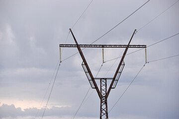 High-voltage transmission lines in the field of landscape