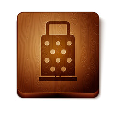 Sticker - Brown Grater icon isolated on white background. Kitchen symbol. Cooking utensil. Cutlery sign. Wooden square button. Vector