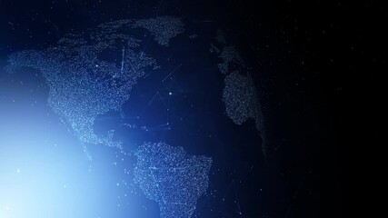 Wall Mural - digital dark blue cyberspace with binary numbers and moving world map animation background.