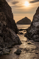 Wall Mural - absolutely beautiful landscape images of holywell bay beach in cornwall uk during golden hojur sunse