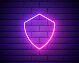 Wall Mural - shield icon. Elements of web in neon style icons. Simple icon for websites, web design, mobile app, info graphics isolated on brick wall.