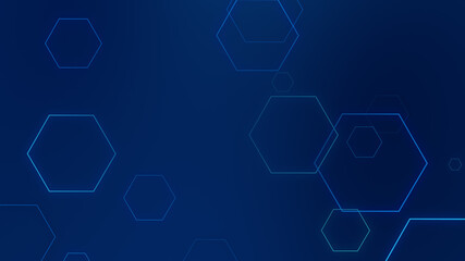 Hexagon geometric blue neon lights technology Hi-tech dark background. Abstract graphic digital future science concept design.