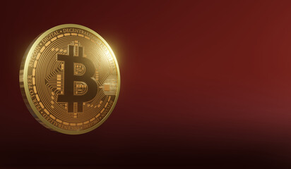 Poster - 3D rendering of a bitcoin on a red background