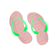Summer Slippers, Flip Flops. Beach Accessories, Flat Illustration, Summer Vacation Sticker Design. 