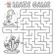 Maze puzzle game for children. Outline maze or labyrinth game with fish.