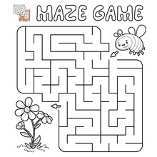 Maze puzzle game for children. Outline maze or labyrinth game with bee.
