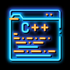 Sticker - Coding Development Language neon light sign vector. Glowing bright icon transparent symbol illustration