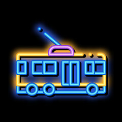 Sticker - Public Transport Trolley Bus neon light sign vector. Glowing bright icon transparent symbol illustration