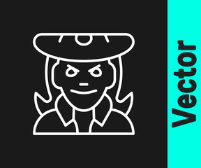 Sticker - White line Witch icon isolated on black background. Happy Halloween party. Vector