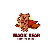 Vector Logo Illustration Magic Bear Mascot Cartoon Style.