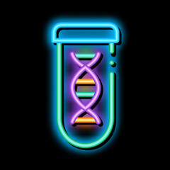 Sticker - Lab Glass Test Tube With Biomaterial neon light sign vector. Glowing bright icon transparent symbol illustration