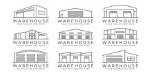 Set Of Warehouse Line Art Icon Logo Design Vector Illustration