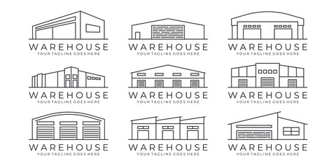 set of warehouse line art icon logo design vector illustration