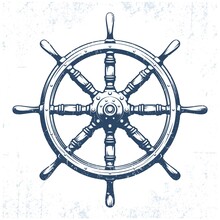 Ship's Wheel Vintage Grunge Vector Illustration. Retro Rudder Wheel Tattoo.