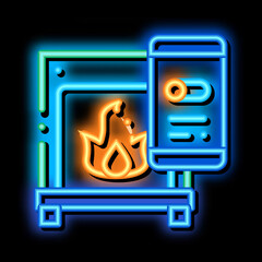 Poster - Fireplace Smartpone App Heating Equipment neon light sign vector. Glowing bright icon transparent symbol illustration