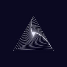White-Lined Triangle Swirl Vertex With Dark Solid Background. Triangle Vertex, Swirl, Abstract Geometric Triangle Swirl Vertex.