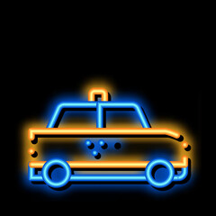 Poster - Taxi Car Online neon light sign vector. Glowing bright icon sign. transparent symbol illustration