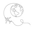 © Olga Rai - Flying Airplane around Earth globe in one Continuous line drawing. Concept of turism trip and travel. Simple vector illustration in linear style